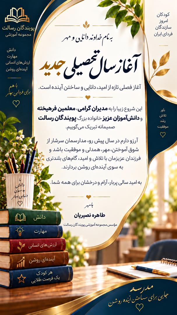 ، پیام تبریک موسس محترم به مناسبت آغاز سال تحصیلی جدید